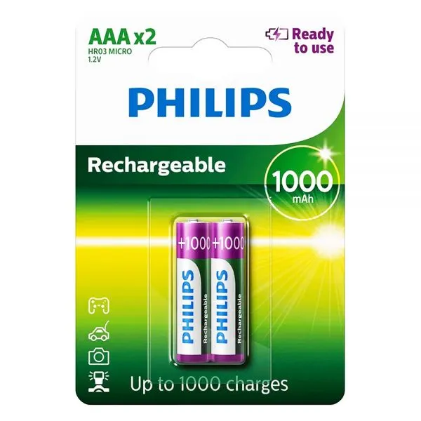 PHILIPS R03B2RTU10/97 AAA PACK-2 (1000MAH) PILA RECARGABLE