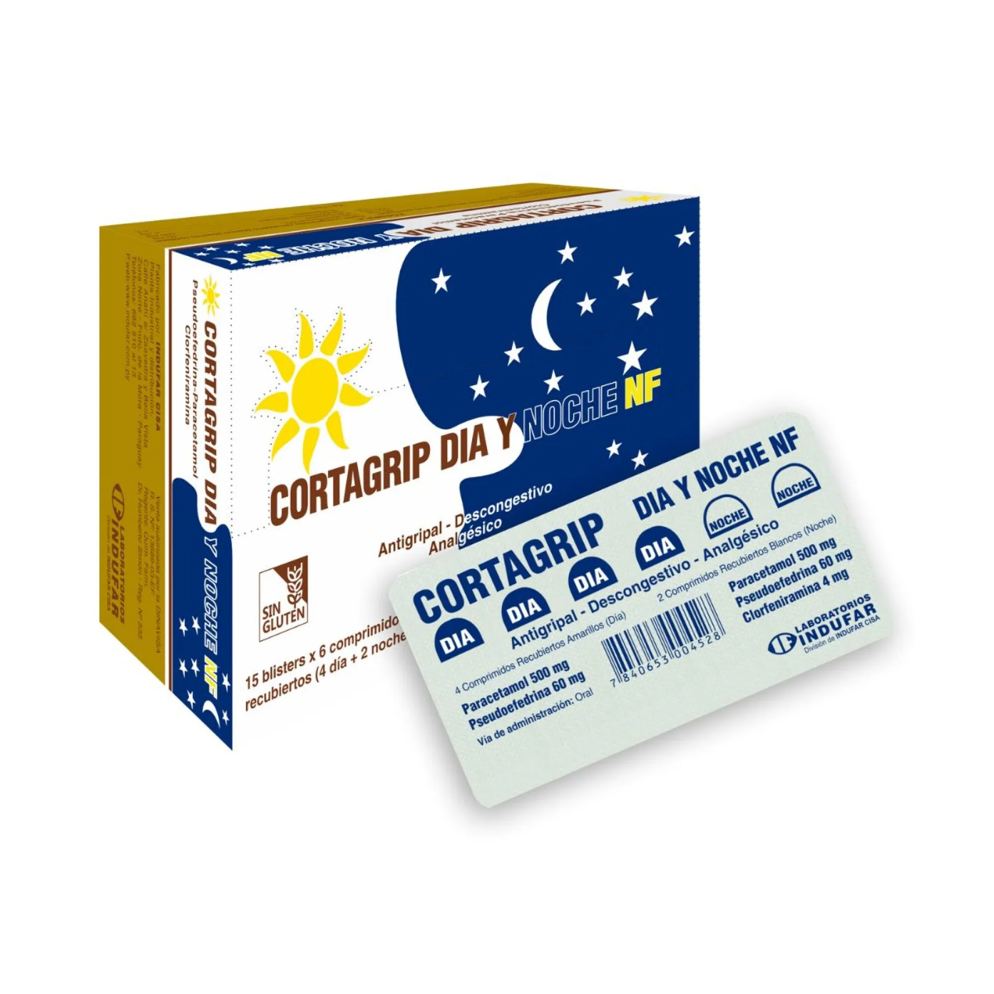 INDUFAR CORTAGRIP DIA Y NOCHE NF 15 BLISTERS X6 COMPRIMIDOS